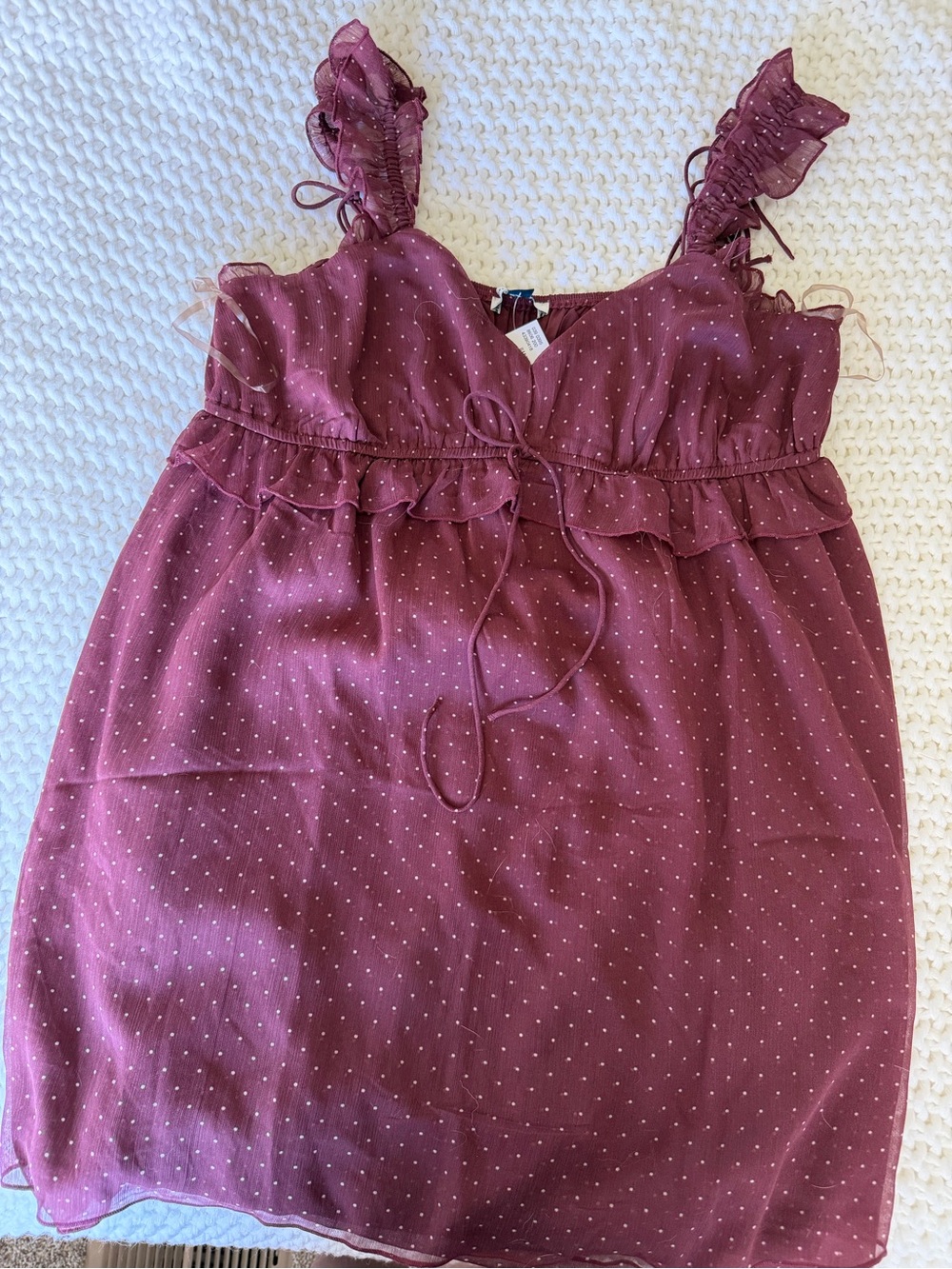 American Eagle Outfitters Dusty Mauve Polka Dot Tie-Front Dress